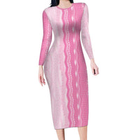 Vintage Pink Hawaiian Traditional Kapa Mix Flowers Lei Family Matching Long Sleeve Bodycon Dress and Hawaiian Shirt
