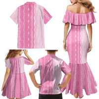 Vintage Pink Hawaiian Traditional Kapa Mix Flowers Lei Family Matching Mermaid Dress and Hawaiian Shirt