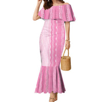 Vintage Pink Hawaiian Traditional Kapa Mix Flowers Lei Family Matching Mermaid Dress and Hawaiian Shirt