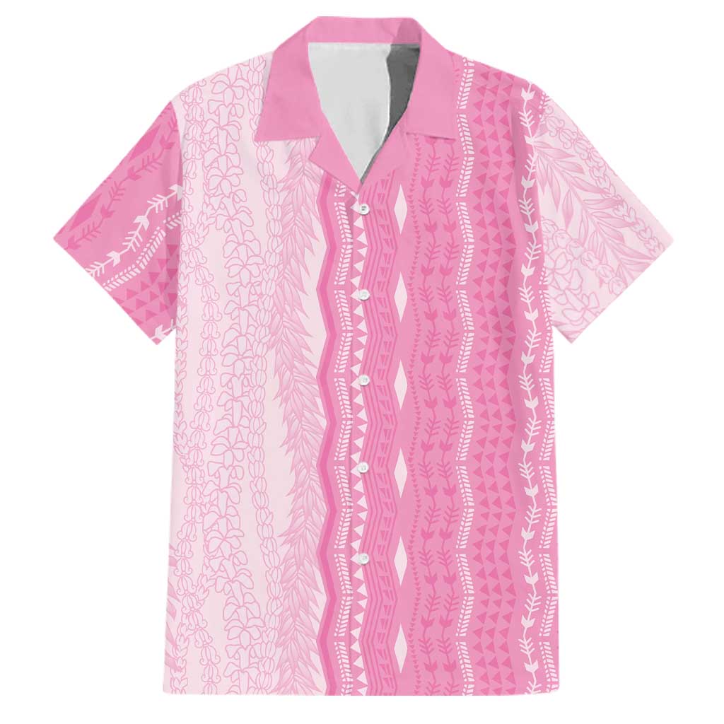 Vintage Pink Hawaiian Traditional Kapa Mix Flowers Lei Family Matching Off Shoulder Maxi Dress and Hawaiian Shirt