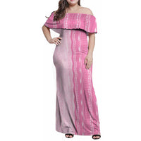 Vintage Pink Hawaiian Traditional Kapa Mix Flowers Lei Family Matching Off Shoulder Maxi Dress and Hawaiian Shirt