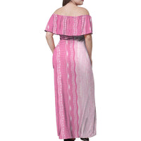 Vintage Pink Hawaiian Traditional Kapa Mix Flowers Lei Family Matching Off Shoulder Maxi Dress and Hawaiian Shirt