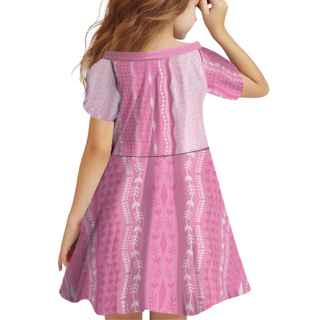 Vintage Pink Hawaiian Traditional Kapa Mix Flowers Lei Family Matching Short Sleeve Bodycon Dress and Hawaiian Shirt