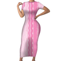Vintage Pink Hawaiian Traditional Kapa Mix Flowers Lei Family Matching Short Sleeve Bodycon Dress and Hawaiian Shirt
