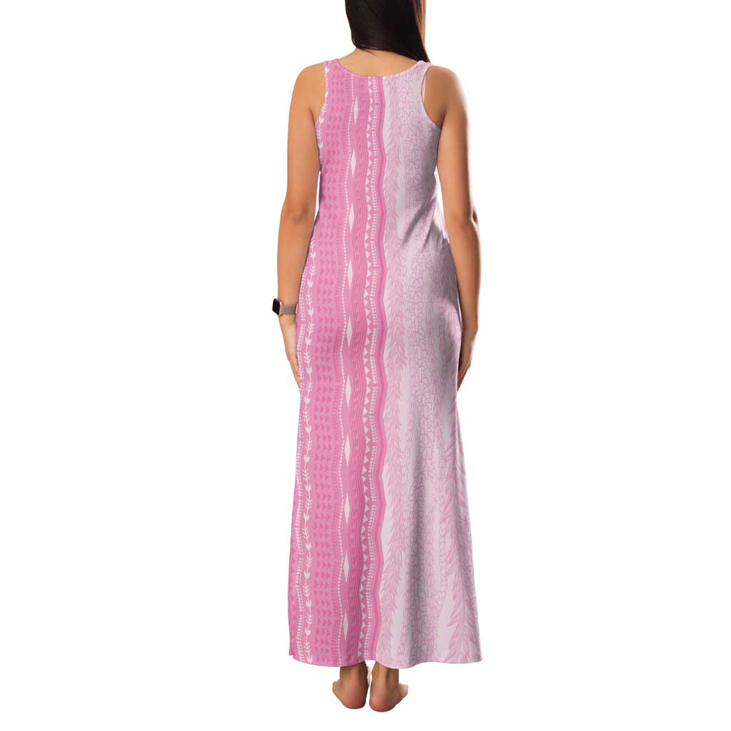 Vintage Pink Hawaiian Traditional Kapa Mix Flowers Lei Family Matching Tank Maxi Dress and Hawaiian Shirt