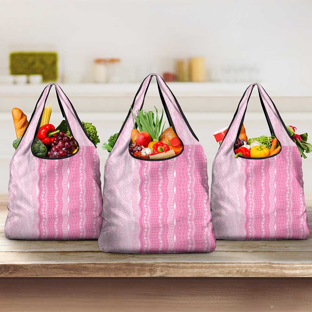 Vintage Pink Hawaiian Traditional Kapa Mix Flowers Lei Grocery Bag