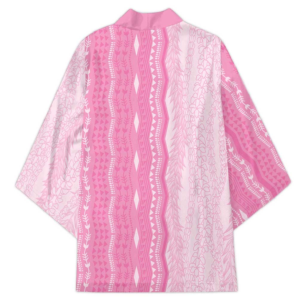 Vintage Pink Hawaiian Traditional Kapa Mix Flowers Lei Kimono LT7 - Polynesian Pride
