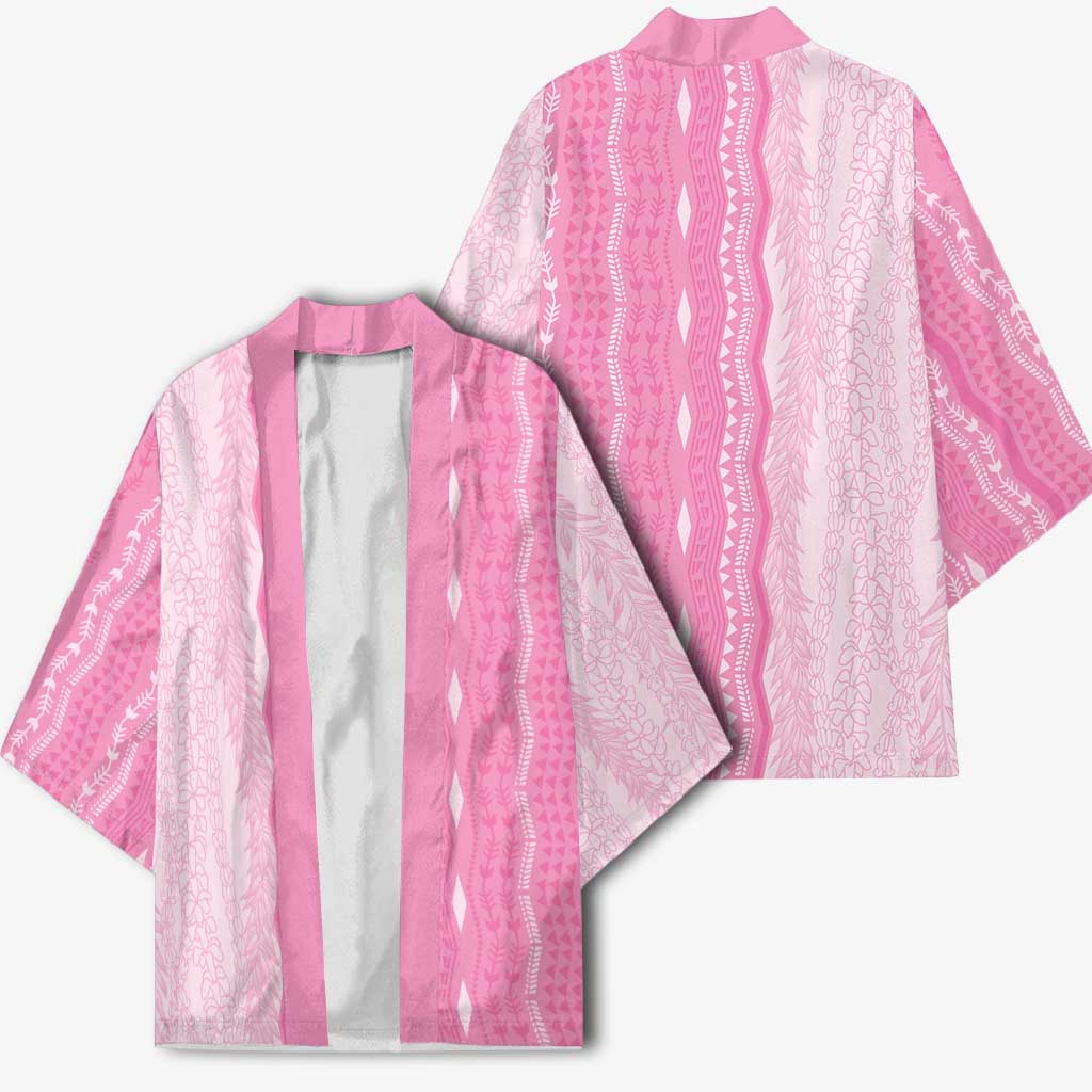 Vintage Pink Hawaiian Traditional Kapa Mix Flowers Lei Kimono LT7 - Polynesian Pride