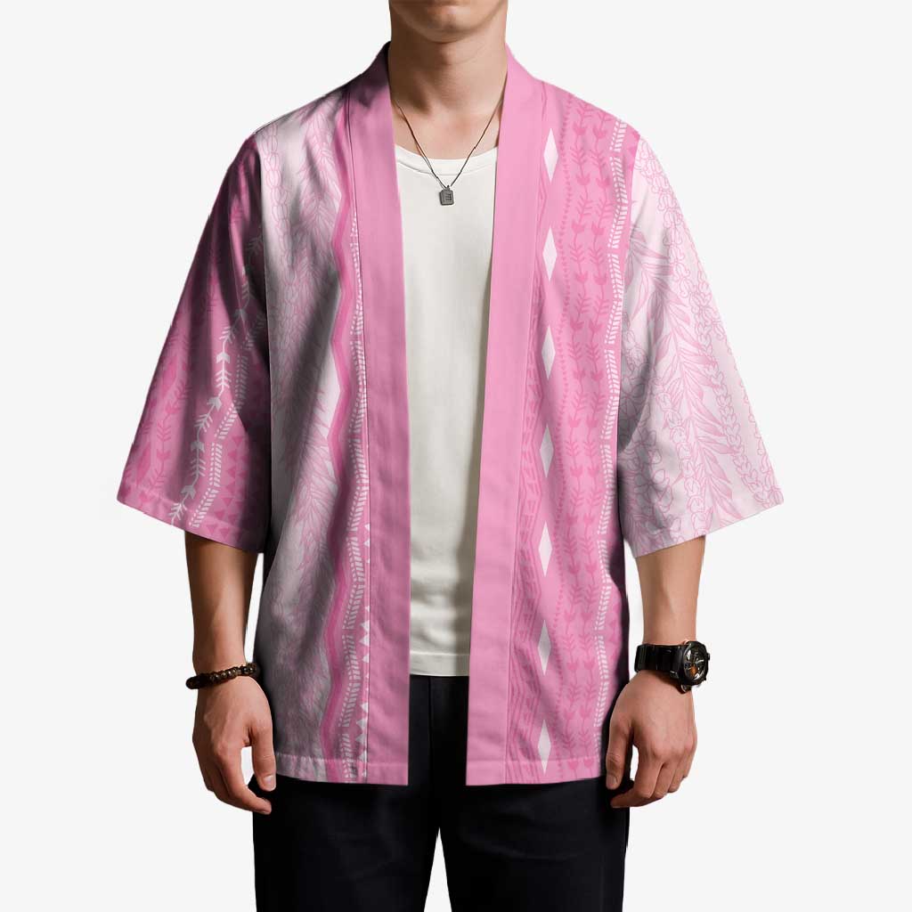 Vintage Pink Hawaiian Traditional Kapa Mix Flowers Lei Kimono LT7 - Polynesian Pride
