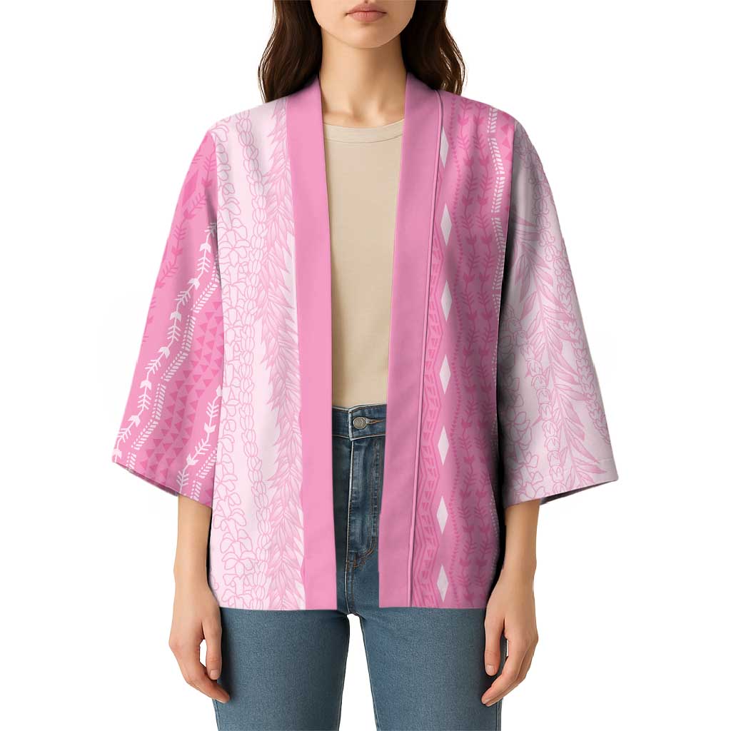 Vintage Pink Hawaiian Traditional Kapa Mix Flowers Lei Kimono LT7 - Polynesian Pride