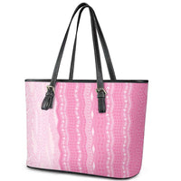 Vintage Pink Hawaiian Traditional Kapa Mix Flowers Lei Leather Tote Bag