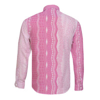 Vintage Pink Hawaiian Traditional Kapa Mix Flowers Lei Long Sleeve Button Shirt