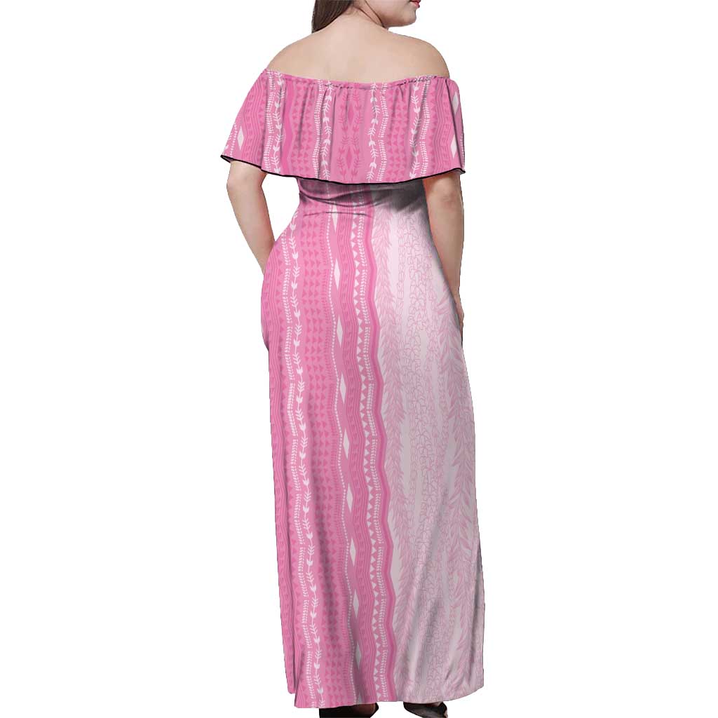 Vintage Pink Hawaiian Traditional Kapa Mix Flowers Lei Off Shoulder Maxi Dress LT7 - Polynesian Pride