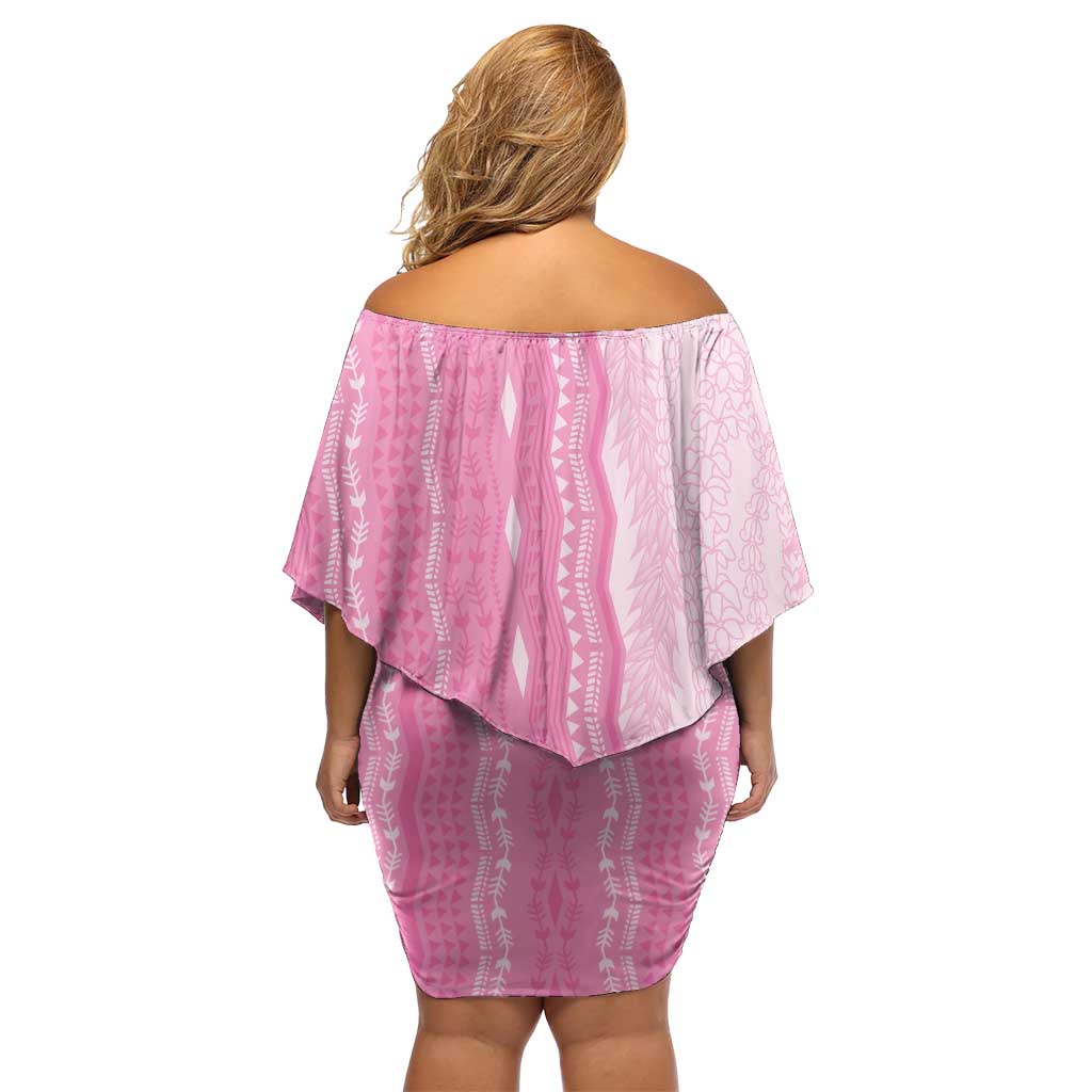 Vintage Pink Hawaiian Traditional Kapa Mix Flowers Lei Off Shoulder Short Dress LT7 - Polynesian Pride