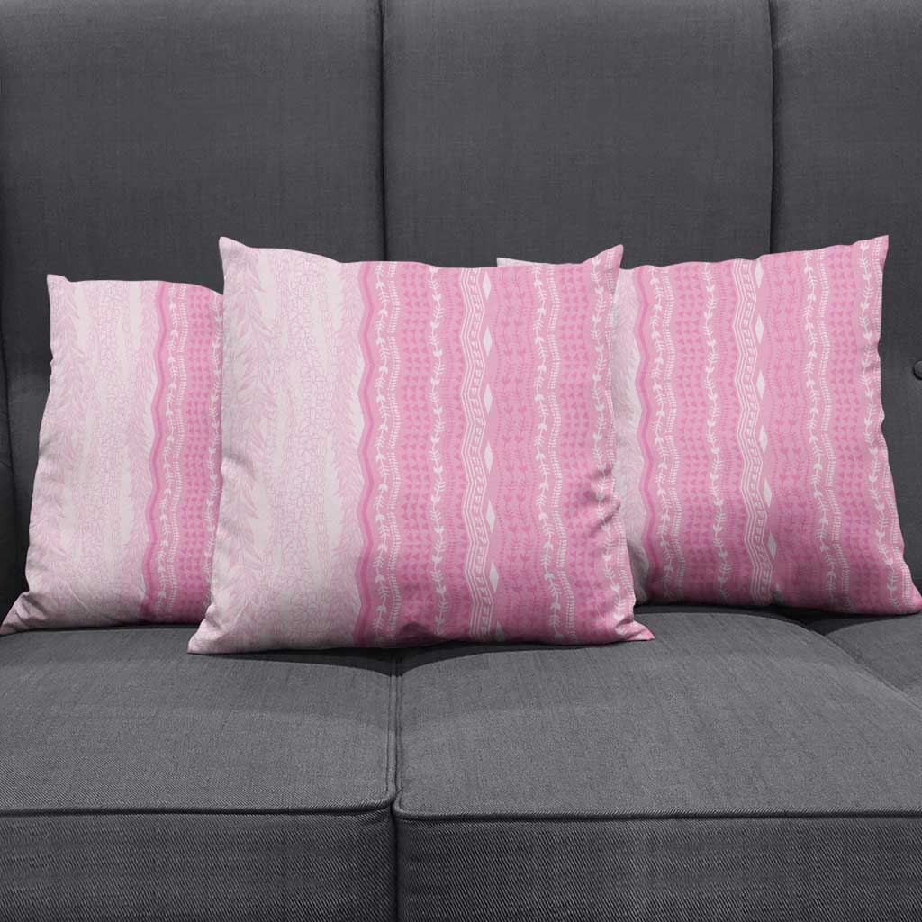 Vintage Pink Hawaiian Traditional Kapa Mix Flowers Lei Pillow Cover