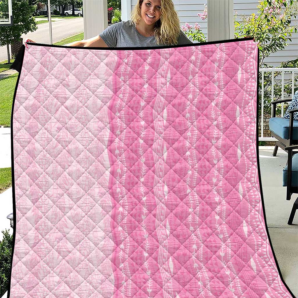 Vintage Pink Hawaiian Traditional Kapa Mix Flowers Lei Quilt LT7 Pink - Polynesian Pride
