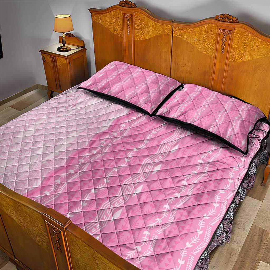 Vintage Pink Hawaiian Traditional Kapa Mix Flowers Lei Quilt Bed Set