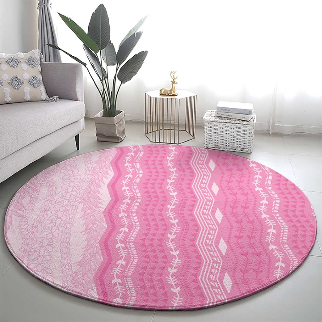 Vintage Pink Hawaiian Traditional Kapa Mix Flowers Lei Round Carpet