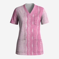 Vintage Pink Hawaiian Traditional Kapa Mix Flowers Lei Scrub Top LT7 Adult Pink - Polynesian Pride