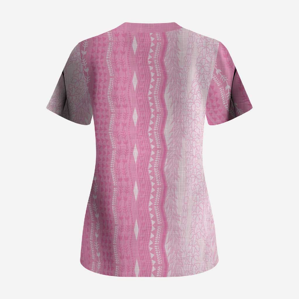 Vintage Pink Hawaiian Traditional Kapa Mix Flowers Lei Scrub Top LT7 - Polynesian Pride