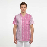 Vintage Pink Hawaiian Traditional Kapa Mix Flowers Lei Scrub Top LT7 - Polynesian Pride