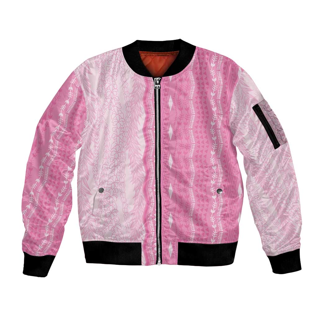 Vintage Pink Hawaiian Traditional Kapa Mix Flowers Lei Sleeve Zip Bomber Jacket LT7 Unisex Pink - Polynesian Pride