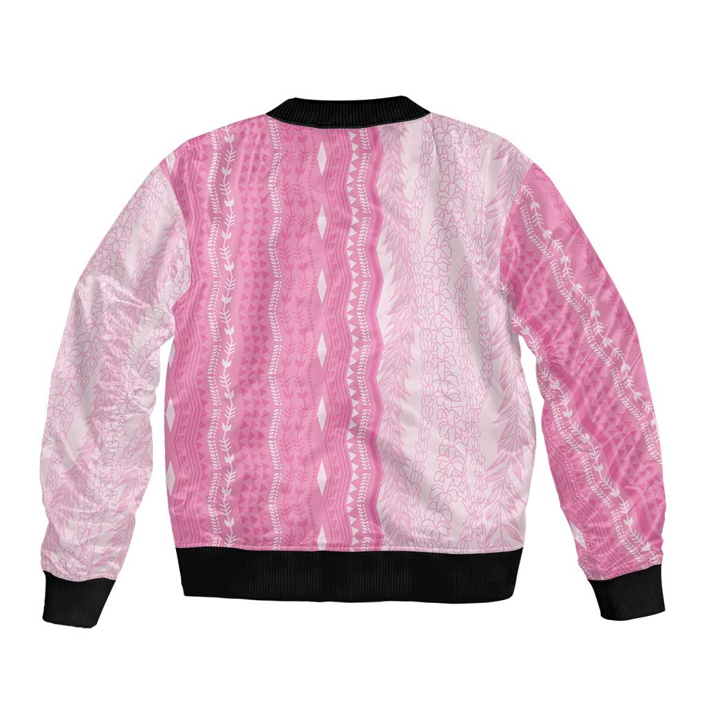 Vintage Pink Hawaiian Traditional Kapa Mix Flowers Lei Sleeve Zip Bomber Jacket LT7 - Polynesian Pride