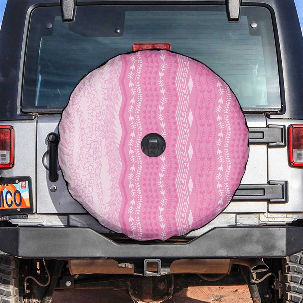 Vintage Pink Hawaiian Traditional Kapa Mix Flowers Lei Spare Tire Cover