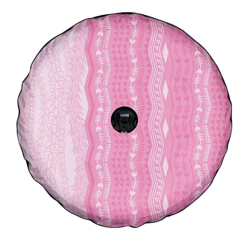 Vintage Pink Hawaiian Traditional Kapa Mix Flowers Lei Spare Tire Cover