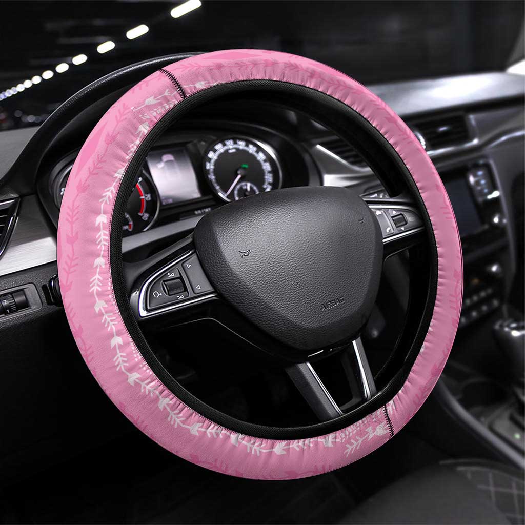 Vintage Pink Hawaiian Traditional Kapa Mix Flowers Lei Steering Wheel Cover