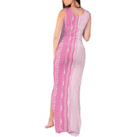 Vintage Pink Hawaiian Traditional Kapa Mix Flowers Lei Tank Maxi Dress