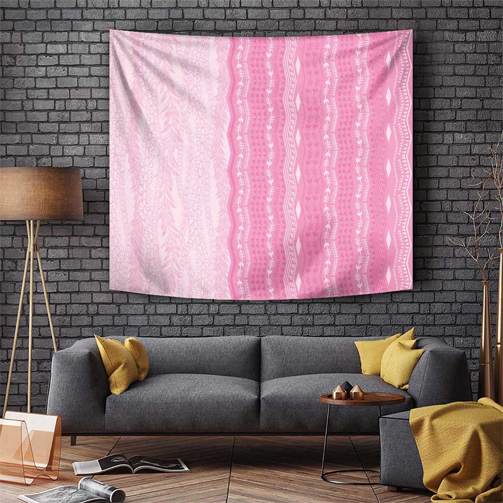 Vintage Pink Hawaiian Traditional Kapa Mix Flowers Lei Tapestry LT7 Pink - Polynesian Pride