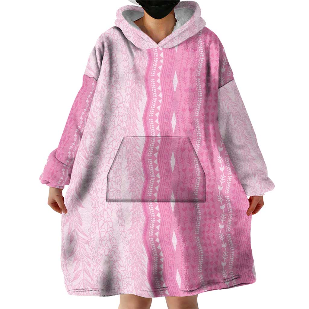 Vintage Pink Hawaiian Traditional Kapa Mix Flowers Lei Wearable Blanket Hoodie