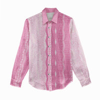Vintage Pink Hawaiian Traditional Kapa Mix Flowers Lei Women Casual Shirt