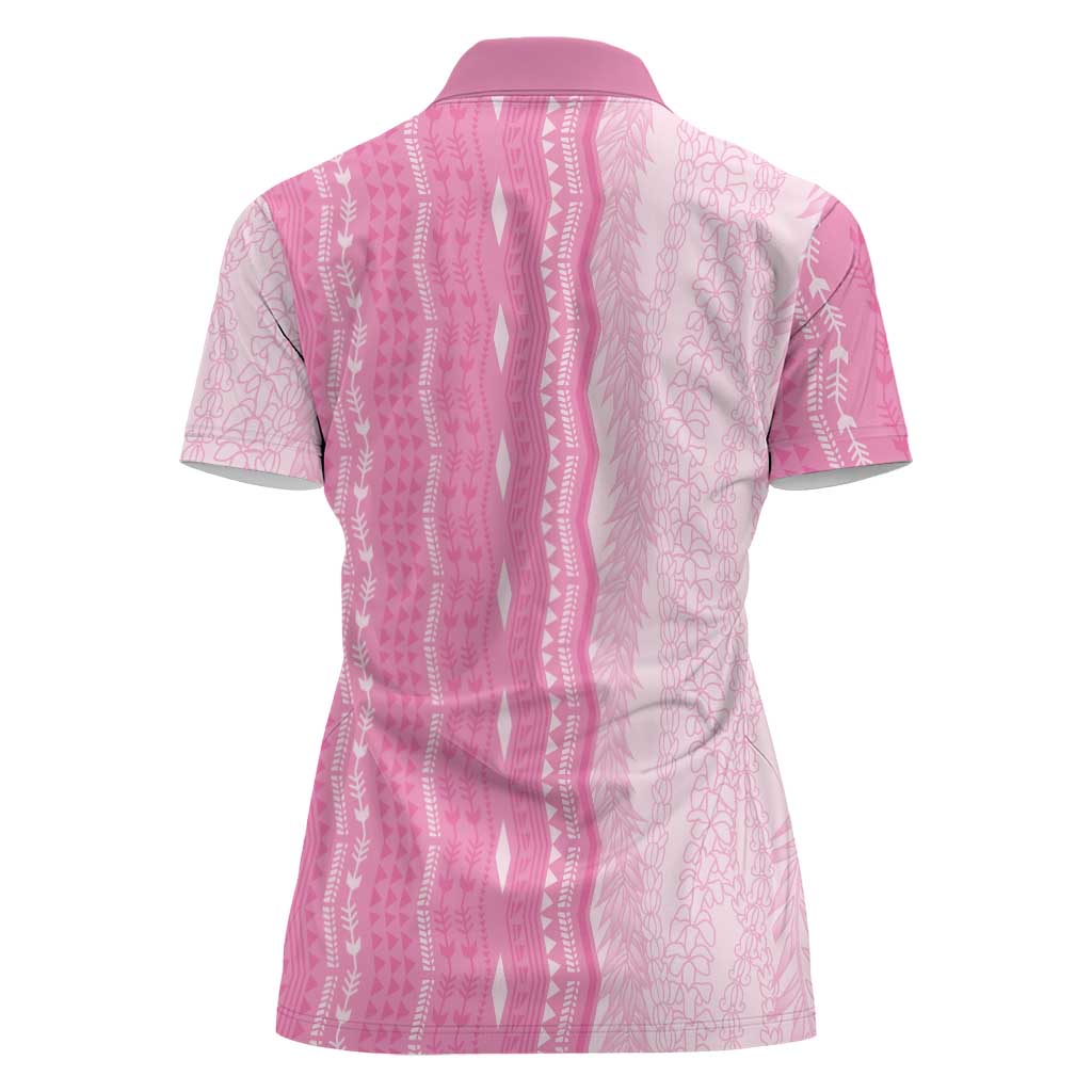 Vintage Pink Hawaiian Traditional Kapa Mix Flowers Lei Women Polo Shirt