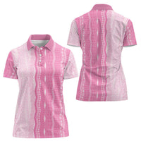 Vintage Pink Hawaiian Traditional Kapa Mix Flowers Lei Women Polo Shirt