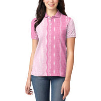 Vintage Pink Hawaiian Traditional Kapa Mix Flowers Lei Women Polo Shirt