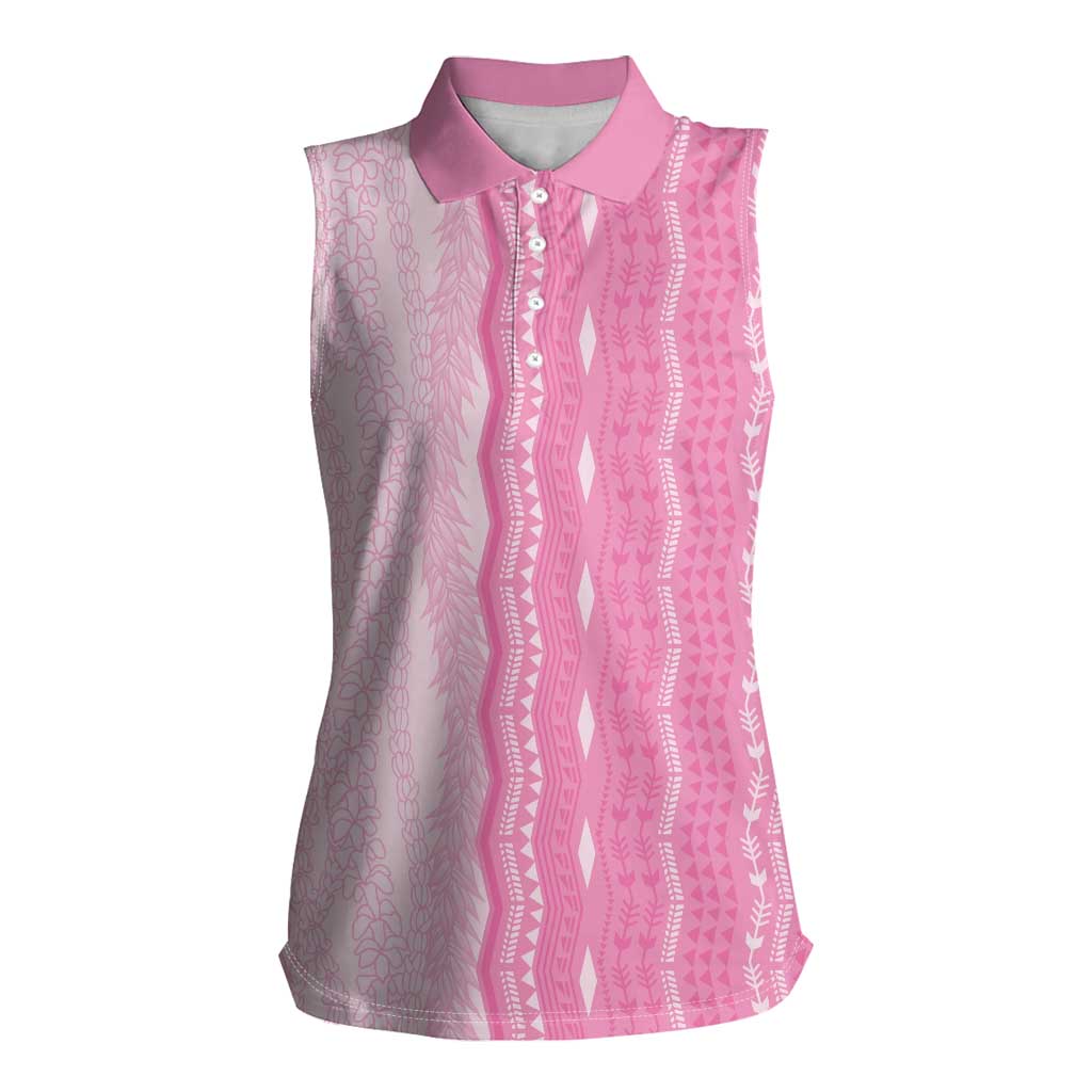 Vintage Pink Hawaiian Traditional Kapa Mix Flowers Lei Women Sleeveless Polo Shirt