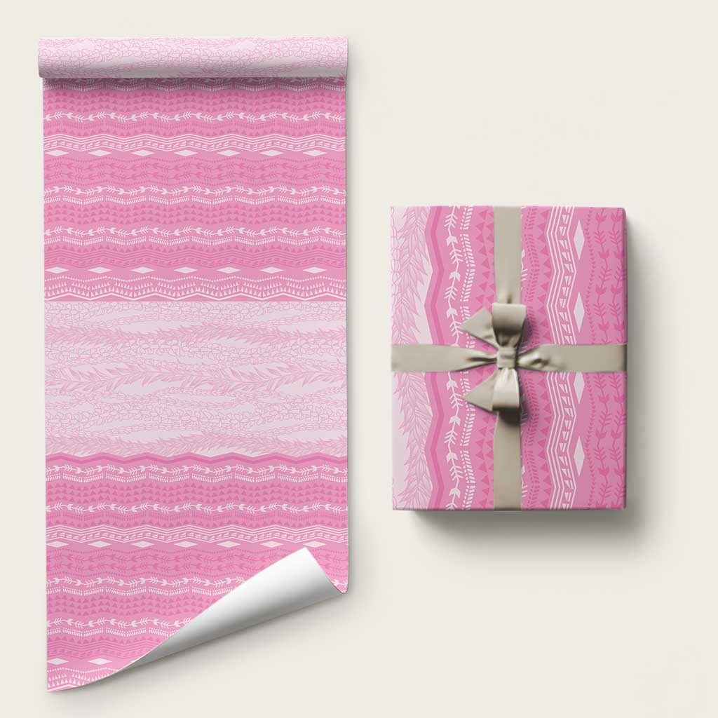 Vintage Pink Hawaiian Traditional Kapa Mix Flowers Lei Wrapping Paper
