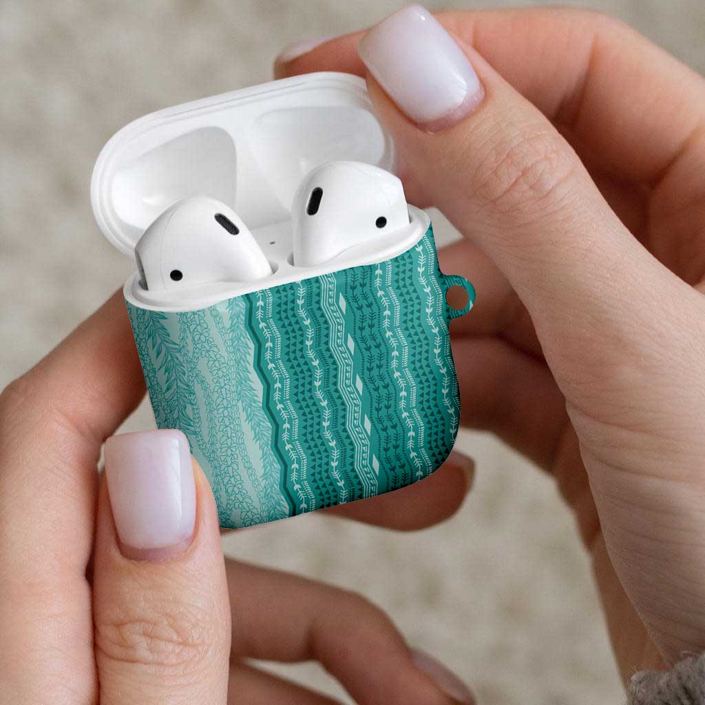 Vintage Teal Hawaiian Traditional Kapa Mix Flowers Lei AirPods Case