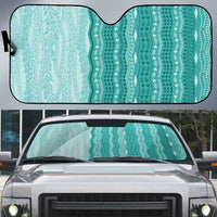 Vintage Teal Hawaiian Traditional Kapa Mix Flowers Lei Auto Sun Shade