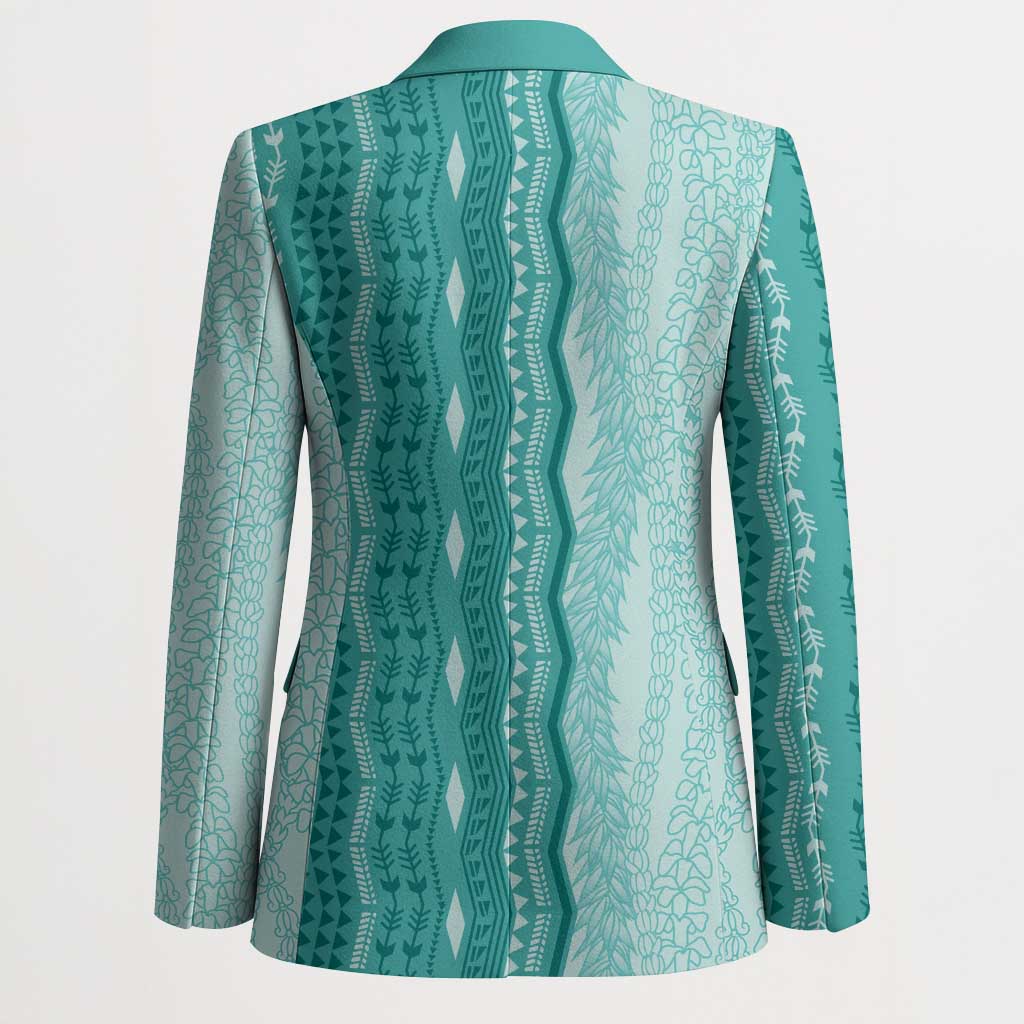 Vintage Teal Hawaiian Traditional Kapa Mix Flowers Lei Blazer
