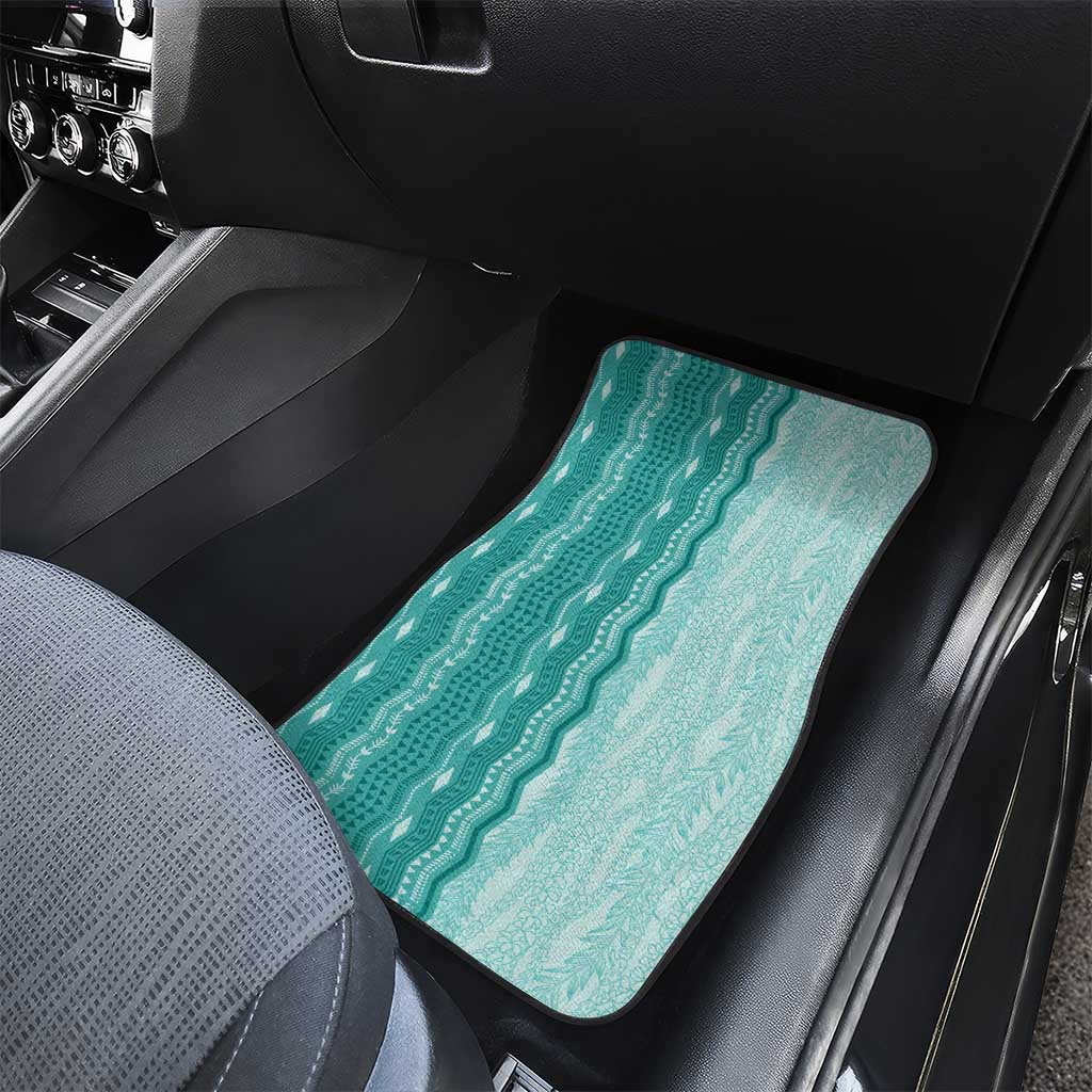 Vintage Teal Hawaiian Traditional Kapa Mix Flowers Lei Car Mats