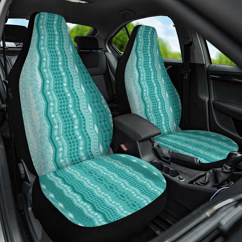 Vintage Teal Hawaiian Traditional Kapa Mix Flowers Lei Car Seat Cover