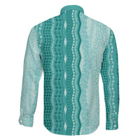 Vintage Teal Hawaiian Traditional Kapa Mix Flowers Lei Family Matching Long Sleeve Bodycon Dress and Hawaiian Shirt