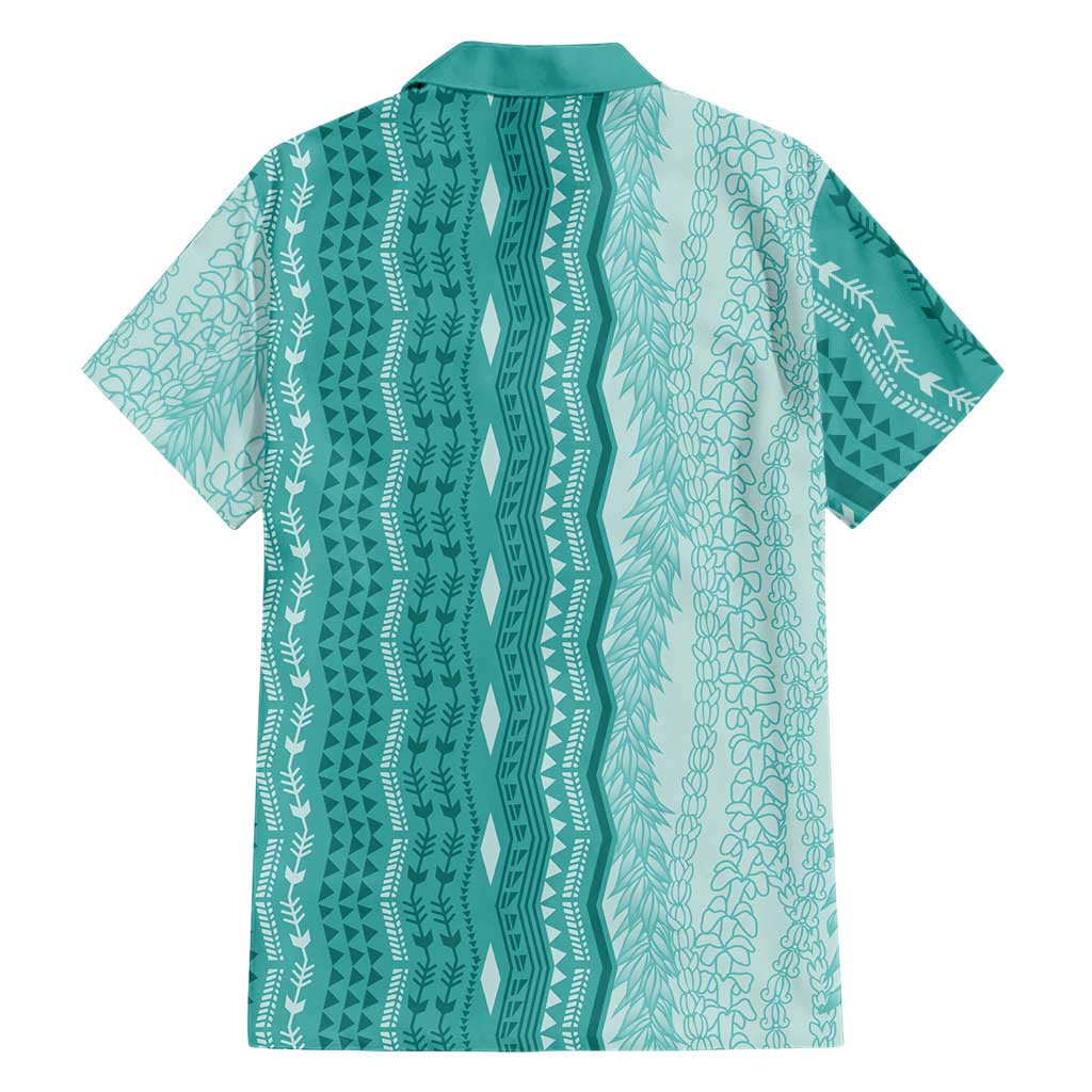 Vintage Teal Hawaiian Traditional Kapa Mix Flowers Lei Family Matching Mermaid Dress and Hawaiian Shirt