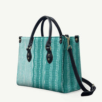 Vintage Teal Hawaiian Traditional Kapa Mix Flowers Lei Leather Bag