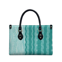Vintage Teal Hawaiian Traditional Kapa Mix Flowers Lei Leather Bag