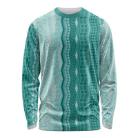 Vintage Teal Hawaiian Traditional Kapa Mix Flowers Lei Long Sleeve Shirt LT7 Unisex Teal - Polynesian Pride