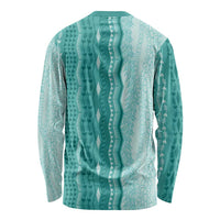Vintage Teal Hawaiian Traditional Kapa Mix Flowers Lei Long Sleeve Shirt LT7 - Polynesian Pride